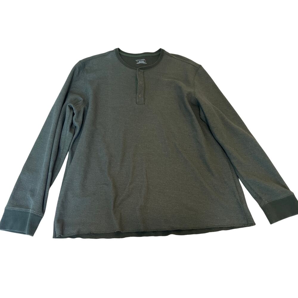 UNTUCKit Schrock Men's XXL Dark Green Waffle Snap Henley Shirt